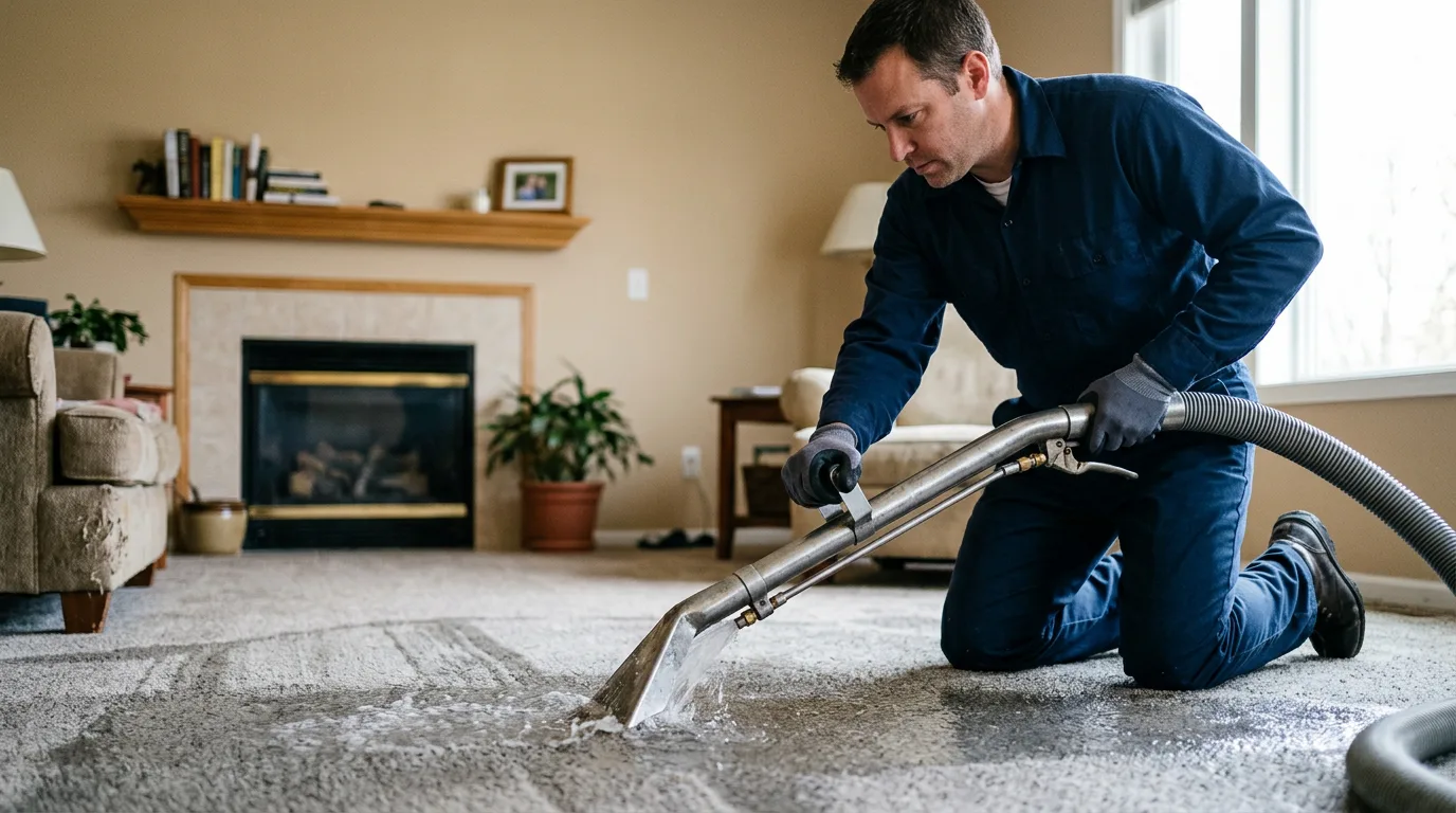 Water damage restoration technician working near Deport, TX